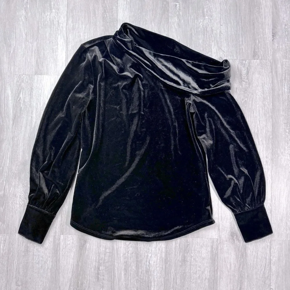 Ralph Lauren Women's XS NWT Black Velvet Off The Shoulder Long Sleeve Top New - Picture 2 of 6